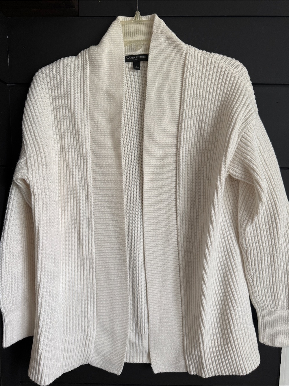 Banana Republic Cream Ribbed Open-Front Cardigan.